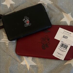 Coach Black and Red Mickey Mouse Wristlet Duo